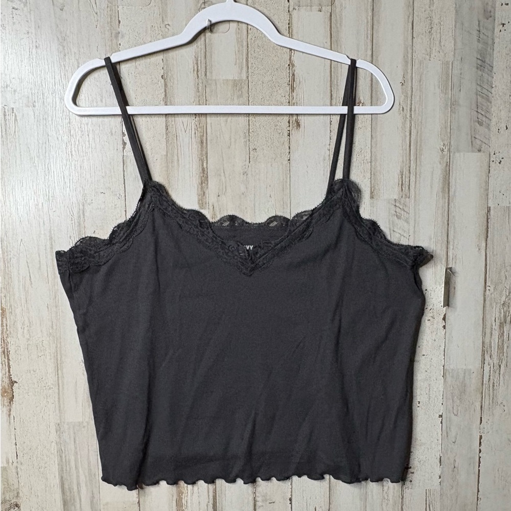 Old Navy Lace-Trim Cami Top Dark Panther Gray Size XXL NWT! - Picture 1 of 12